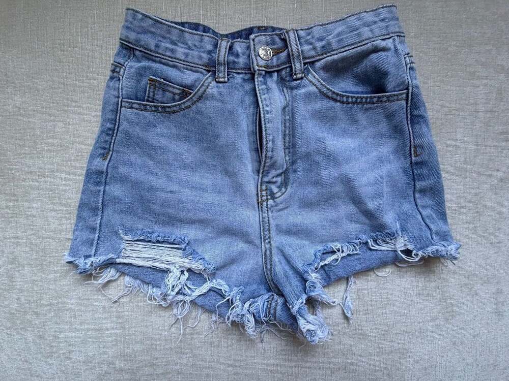 SHEIN High Waisted Distressed Frayed Hem Denim Shorts Womens XXS